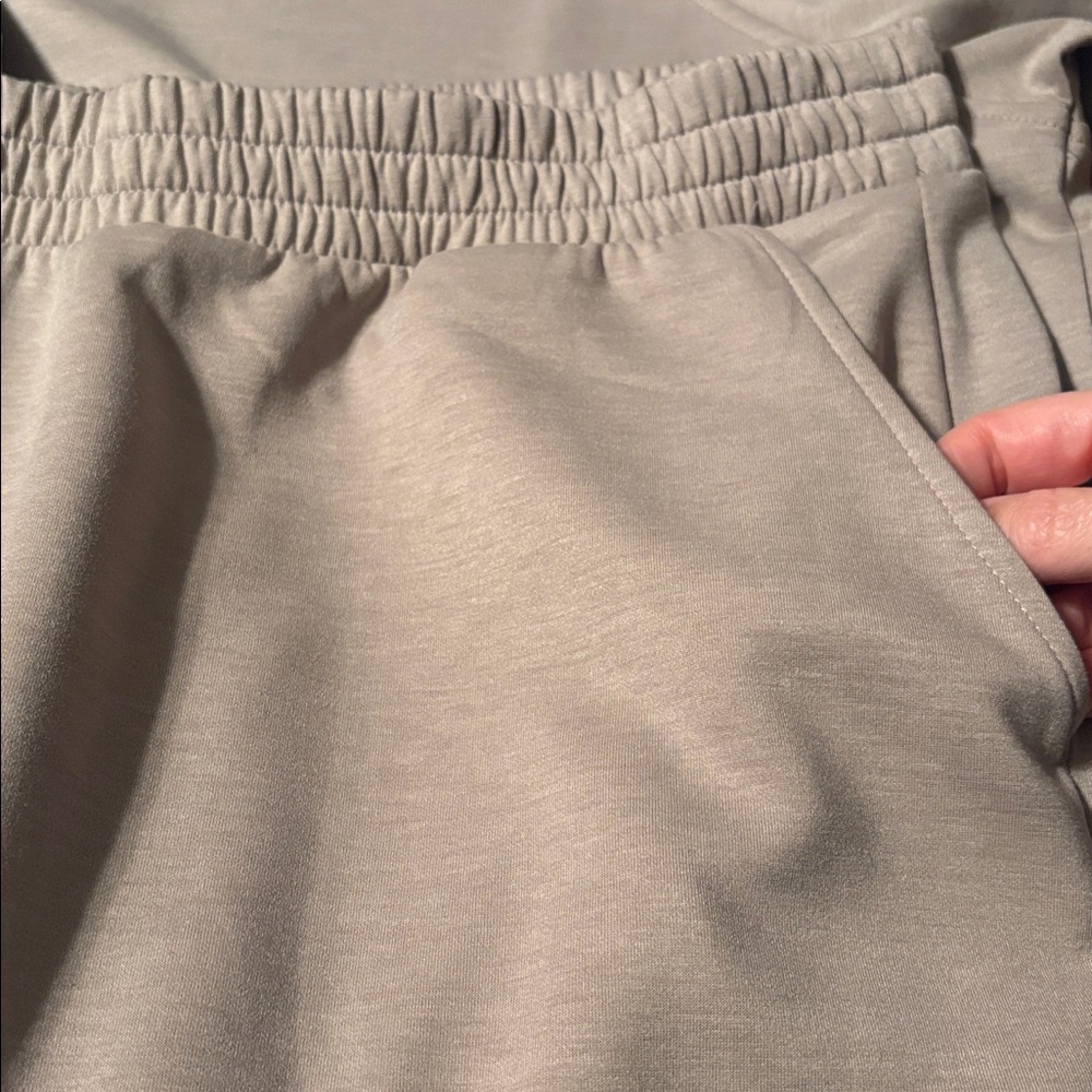 New Zenana Scuba Crewneck Sweatshirt Pants Set beige cocoa taupe large lounge - Picture 5 of 7